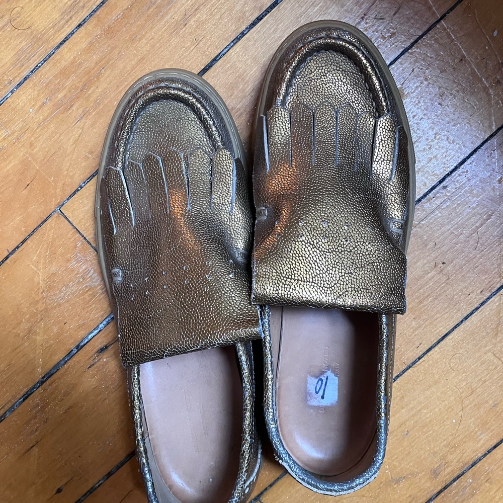 Dries Van Noten Gold Textured Loafers, 40